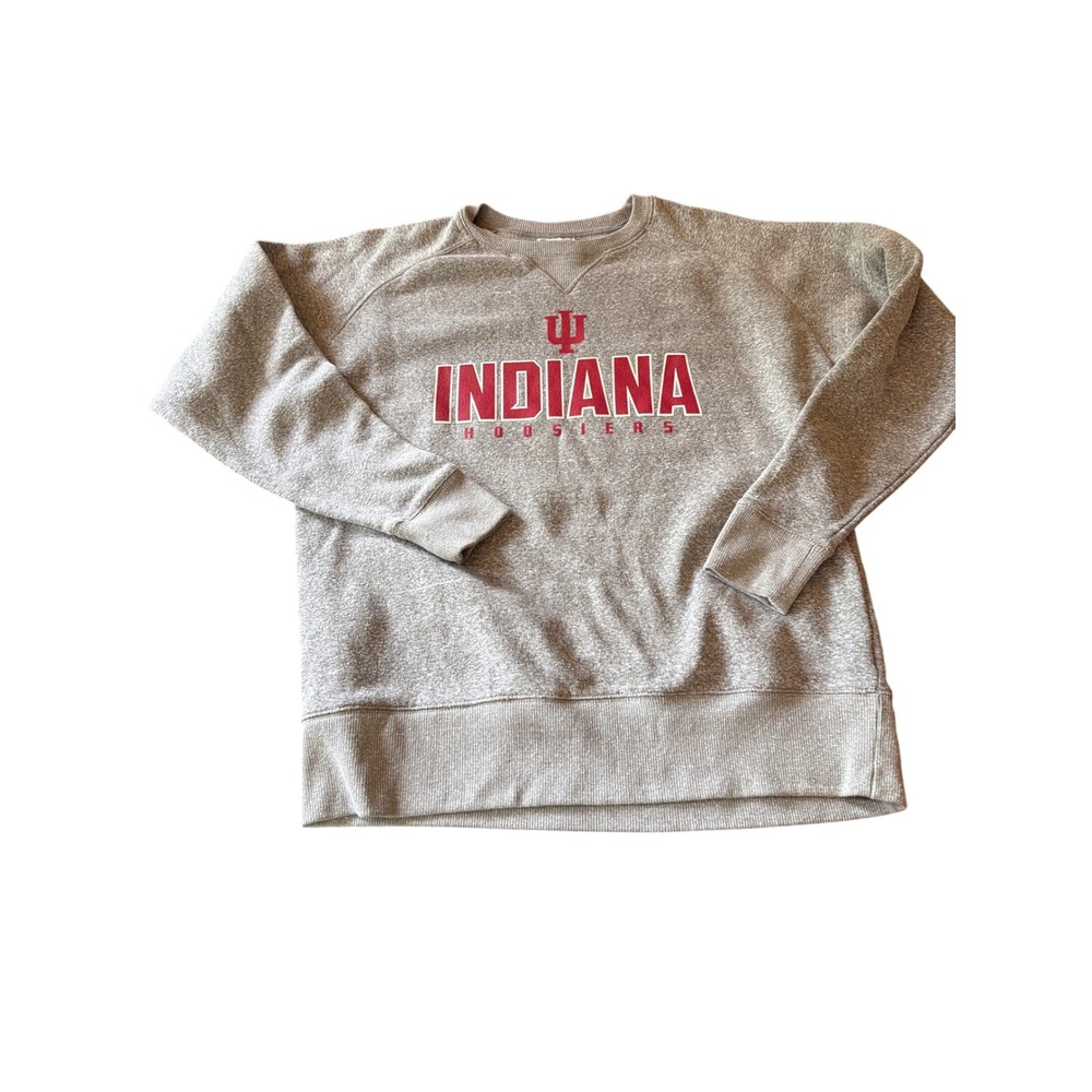 Champion Sweatshirt Gray Indiana Hoosiers Crewneck Raglan Fleece Pullover Large